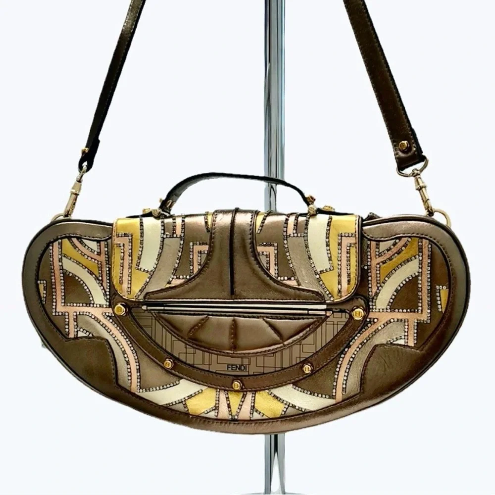 FENDI VANITY BAG METALLIC GOAT LEATHER & SWAROVSKI CRYSTALS - ART DECO DESIGN - Picture 2 of 16